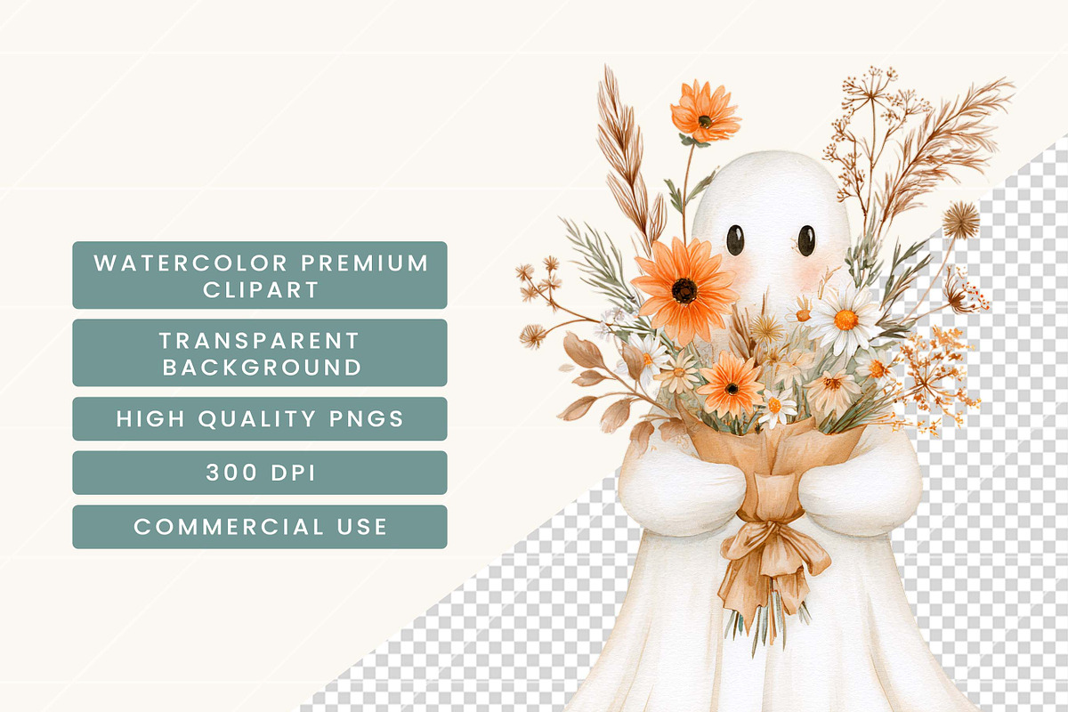 Cute Ghost Halloween Clipart Bundle, a Seasonal Illustration by BusyDaydesign (Photo 7 of 9)