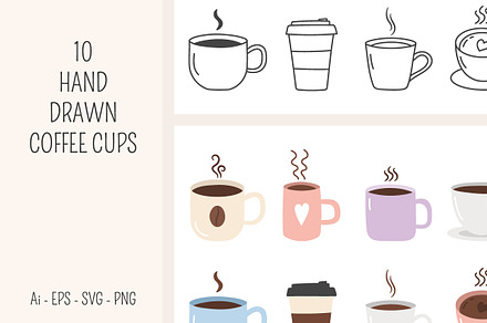 Hand Drawn Coffee Cups, a Graphic by PixMarket
