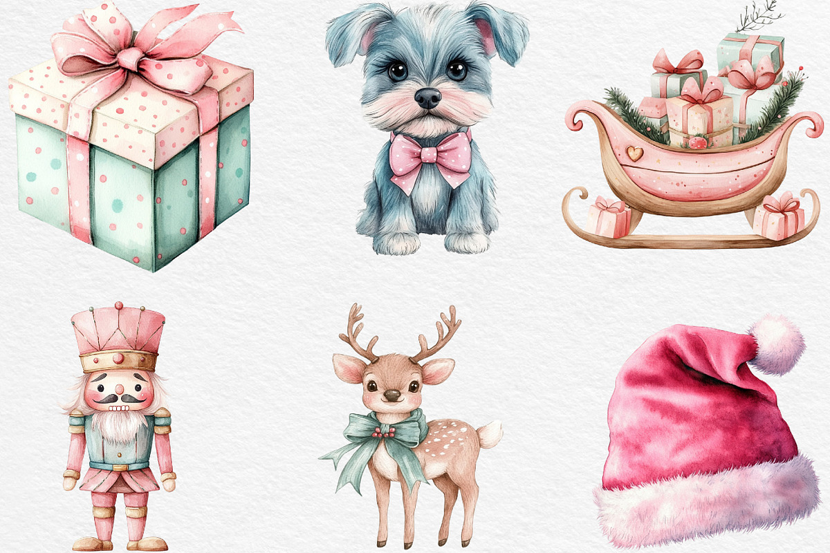 Kawaii Pink Mint Christmas Clipart, an Illustration by Black Bird Studio (Photo 4 of 6)