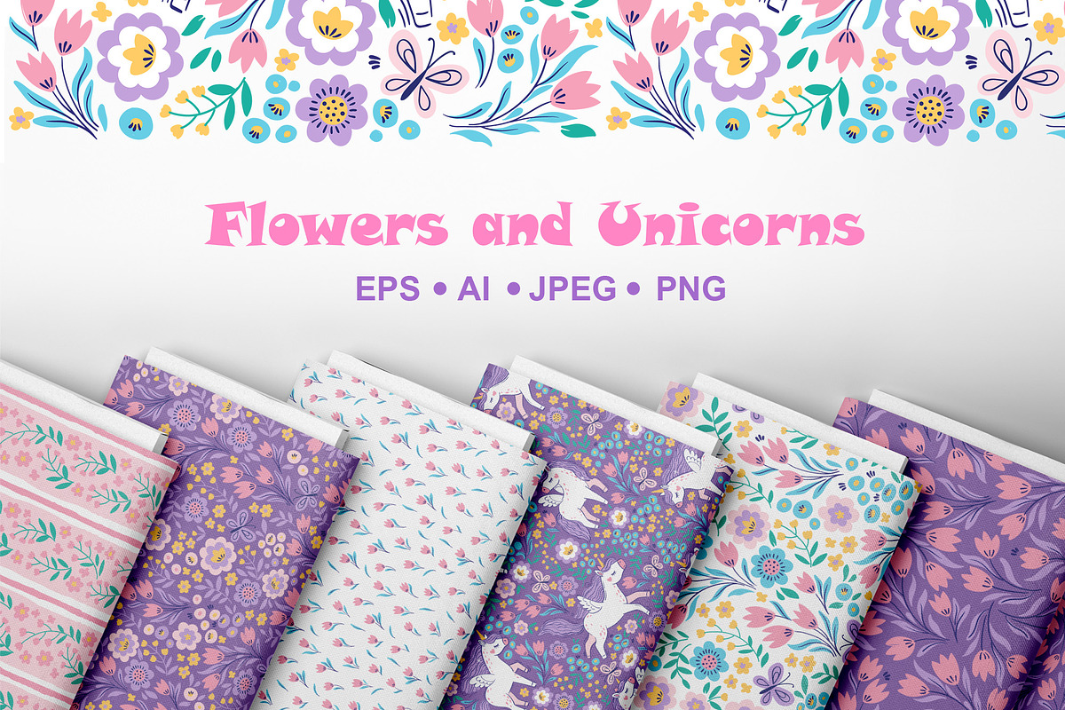 Flowers and Unicorns Patterns, a Pattern Graphic by Nataliia Toporovska (Photo 2 of 12)