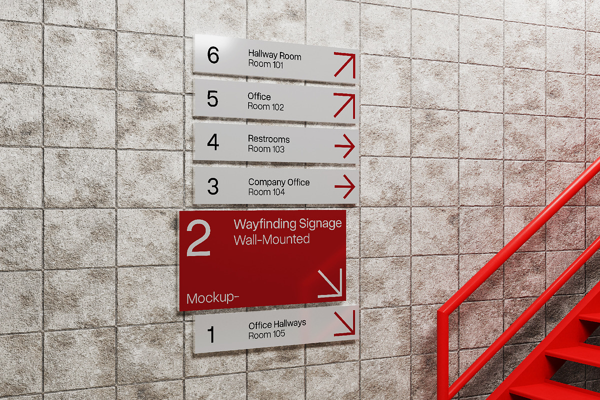 Wall Wayfinding Signage Mockup, an Advertising Mockup by herutage (Photo 2 of 4)