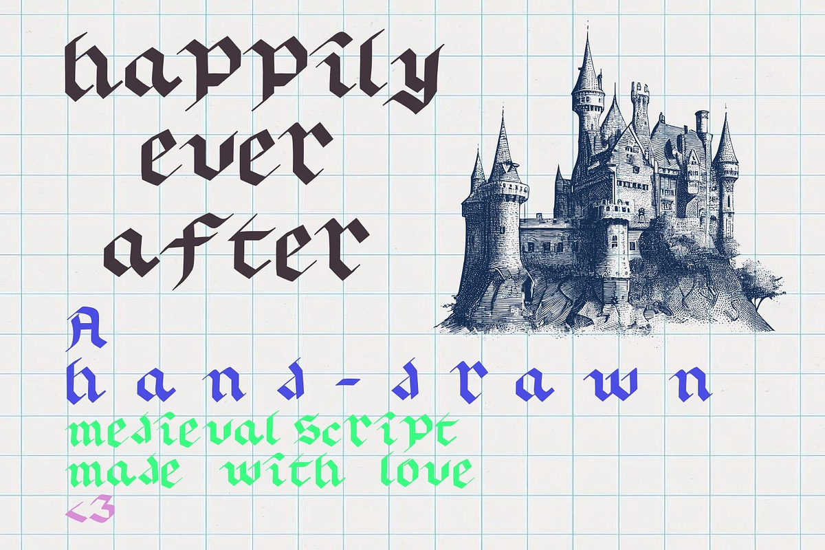 Happily Ever After Medieval Font, a Handwritten Font by Eryn Rose Design (Photo 1 of 18)