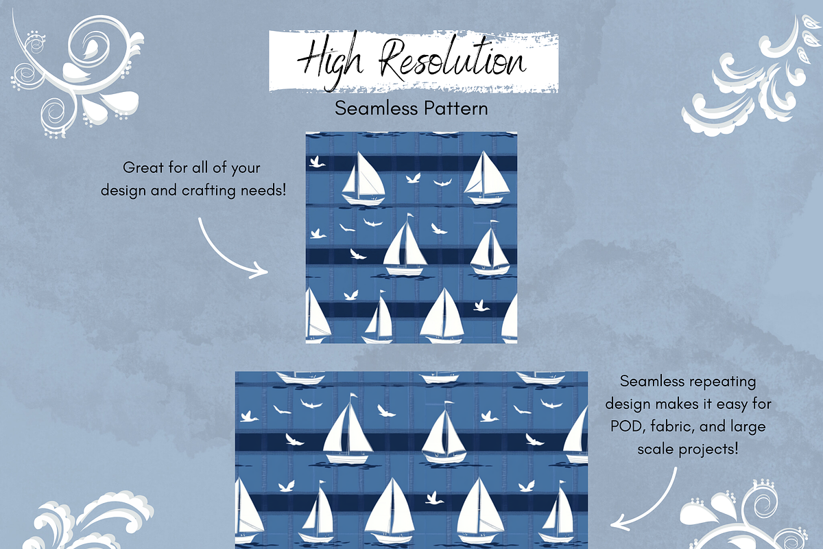 Blue Sailboat Fisherman Pattern, a Pattern Graphic by Paper & Pattern Studio (Photo 3 of 9)
