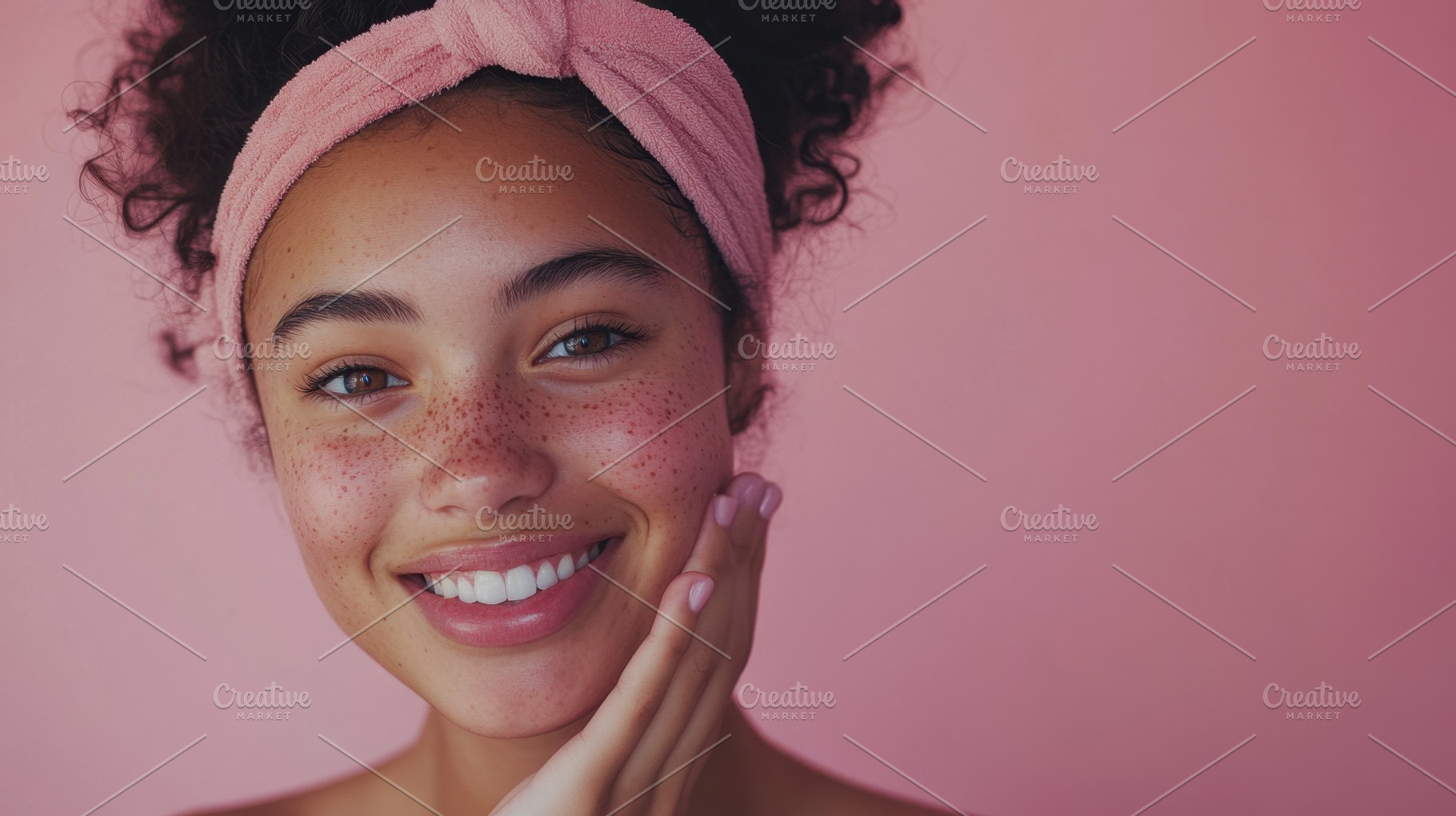 Smiling young woman with curly hair, a Photo by Beautiful things