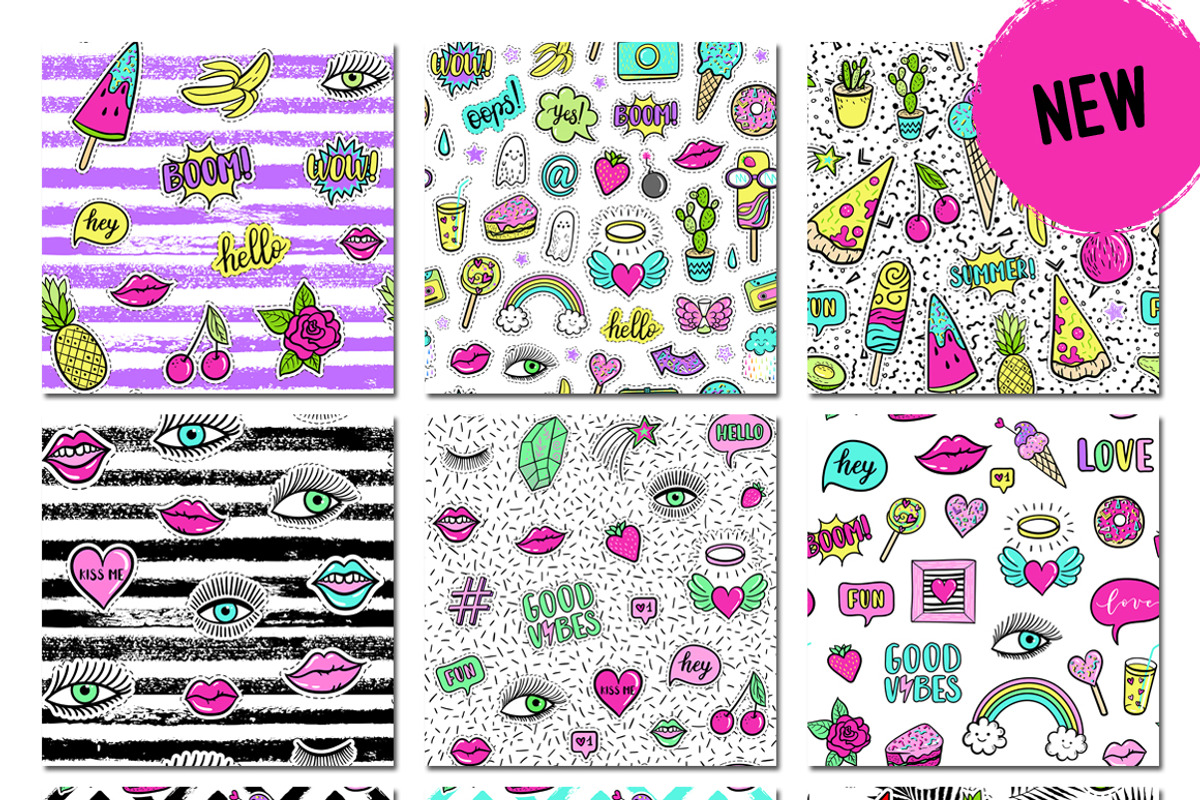 100+ Funny patches + 36 patterns, a Pattern Graphic by Midstream (Photo 4 of 10)