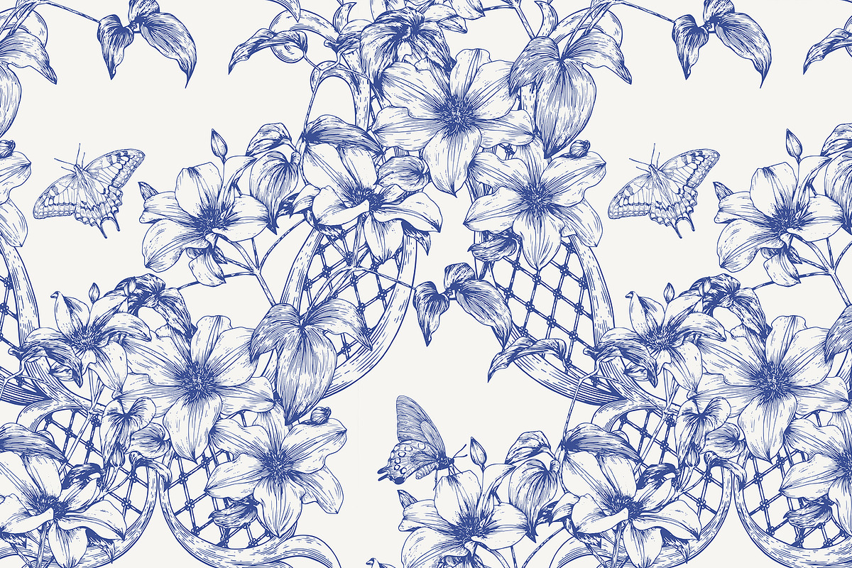 Vintage Seamless Patterns Toile Blue, a Pattern Graphic by ON_lineart_store (Photo 9 of 10)
