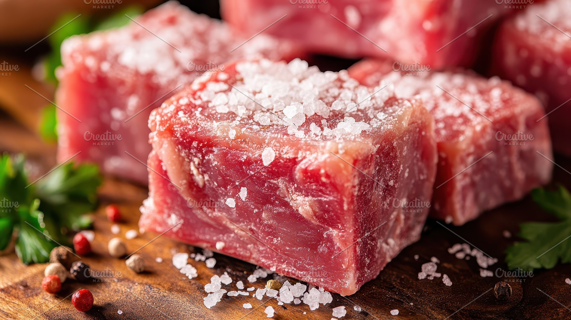 Salt Crusted Beef Cubes Ready for Co, a Food & Drink Photo by Pixeness Studio