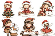 Whimsical Christmas Girl Clipart, an Illustration by DreamArtGraphic (Thumbnail 3 of 4)