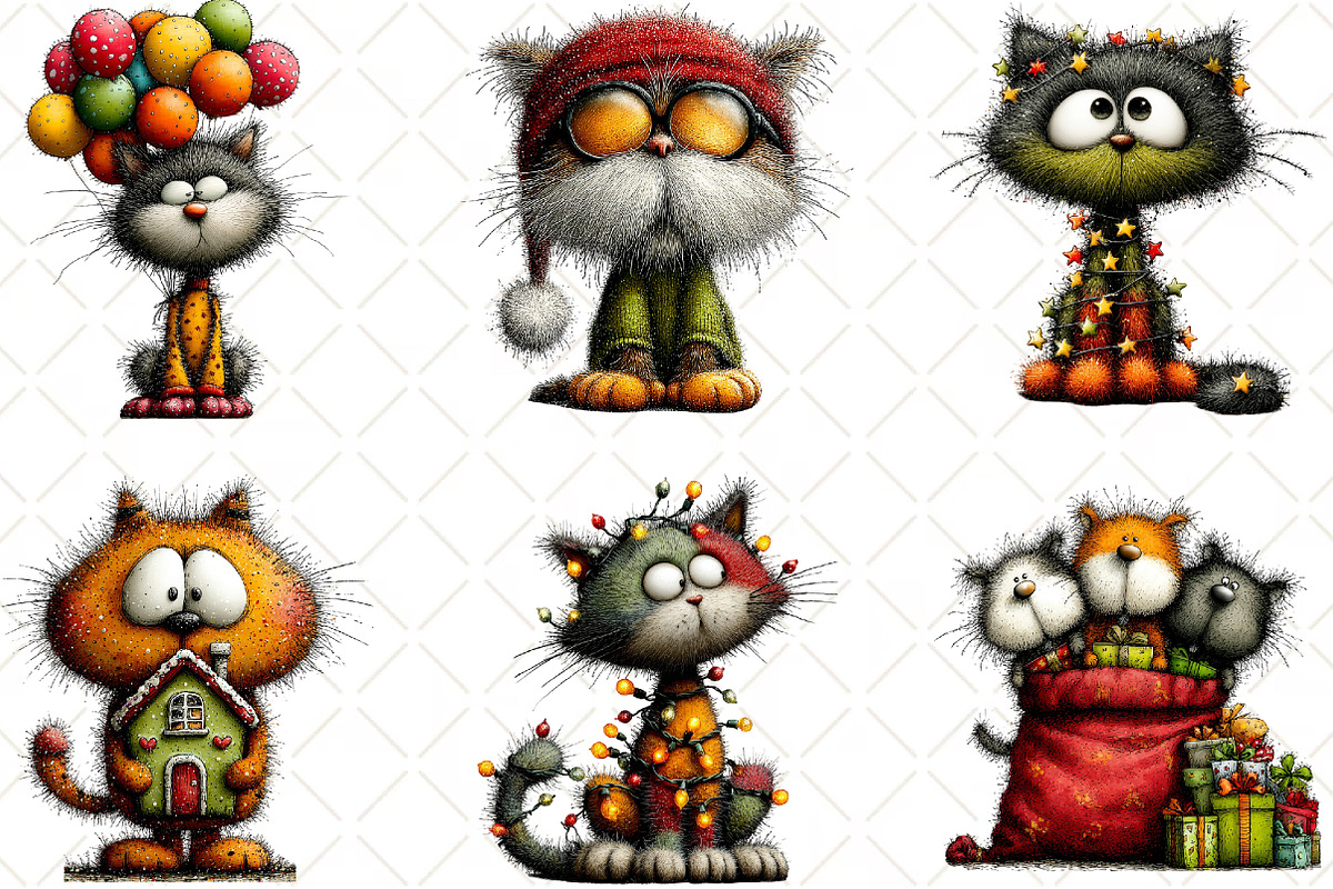 Whimsical Christmas Cats Clipart, an Illustration by Black Bird Studio (Photo 3 of 6)