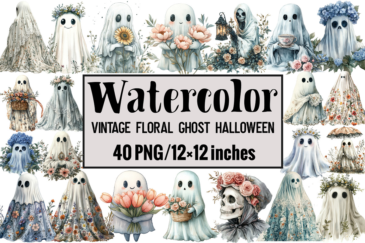Vintage Floral Ghost Halloween, an Illustration by Design Market (Photo 1 of 4)