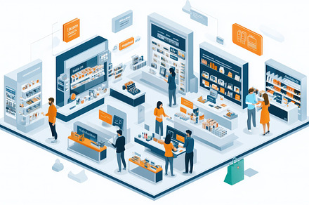 Modern Retail Store Isometric View S, a Background Photo by Pixeness