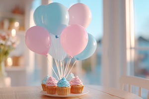 Colorful cupcakes topped with blue and pink frosting are showcased with matchin, a Photo by AlyaAnd