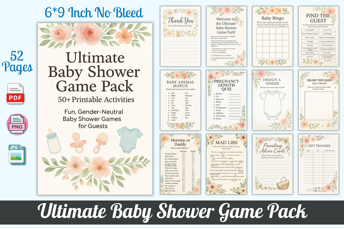 Ultimate Baby Shower Game Pack, a Stationery Template by Designmela01 (Photo 6 of 6)