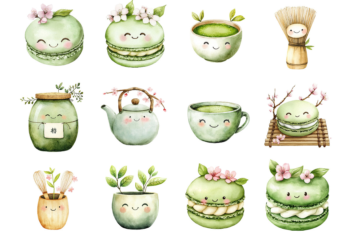 Cute Kawaii chibi matcha clipart, a Seasonal Illustration by Designking (Photo 2 of 5)