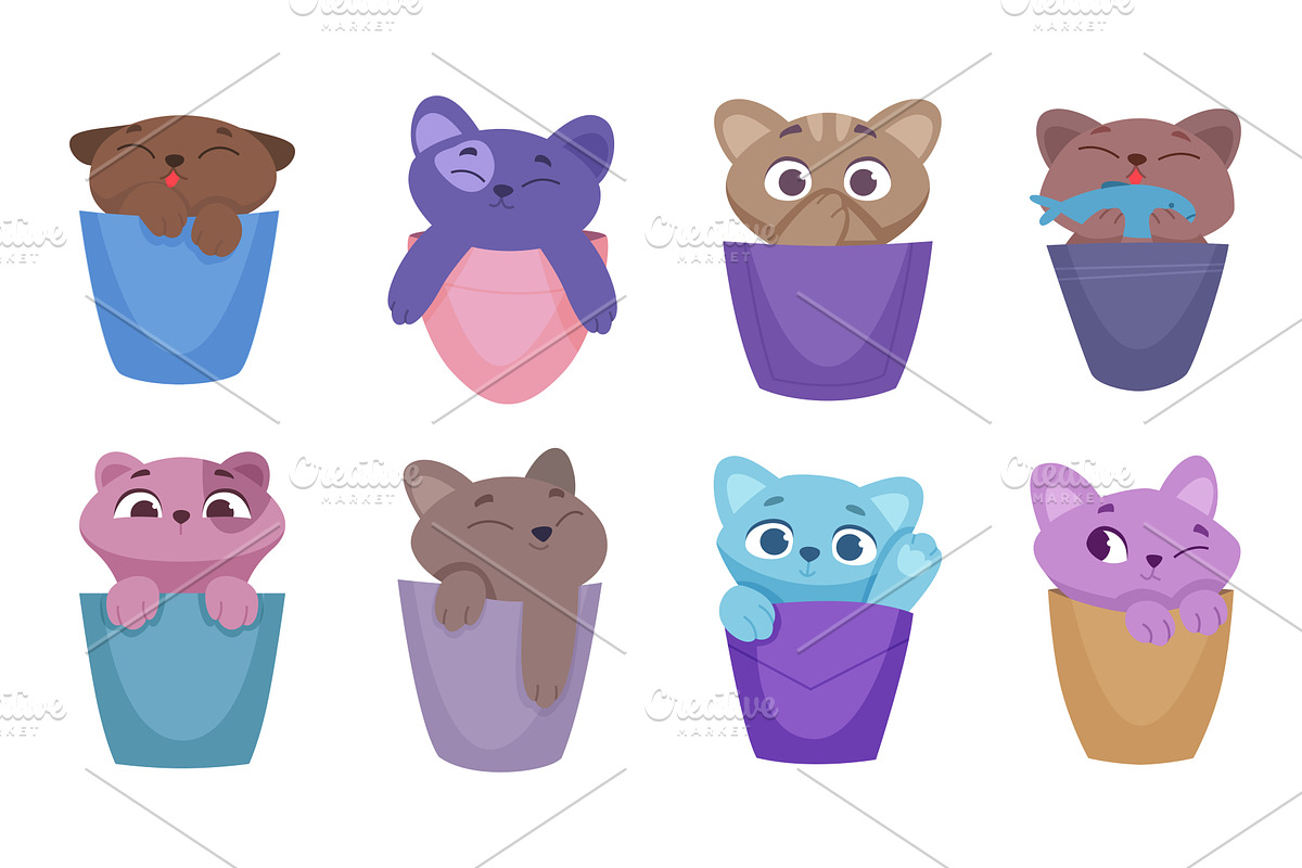 Kittens in pockets. Colorful cute, an Animal Illustration by Onyx