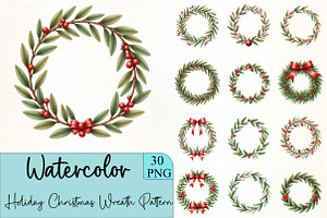 Holiday Christmas Wreath Pattern Cli, an Illustration by CrexoraLab
