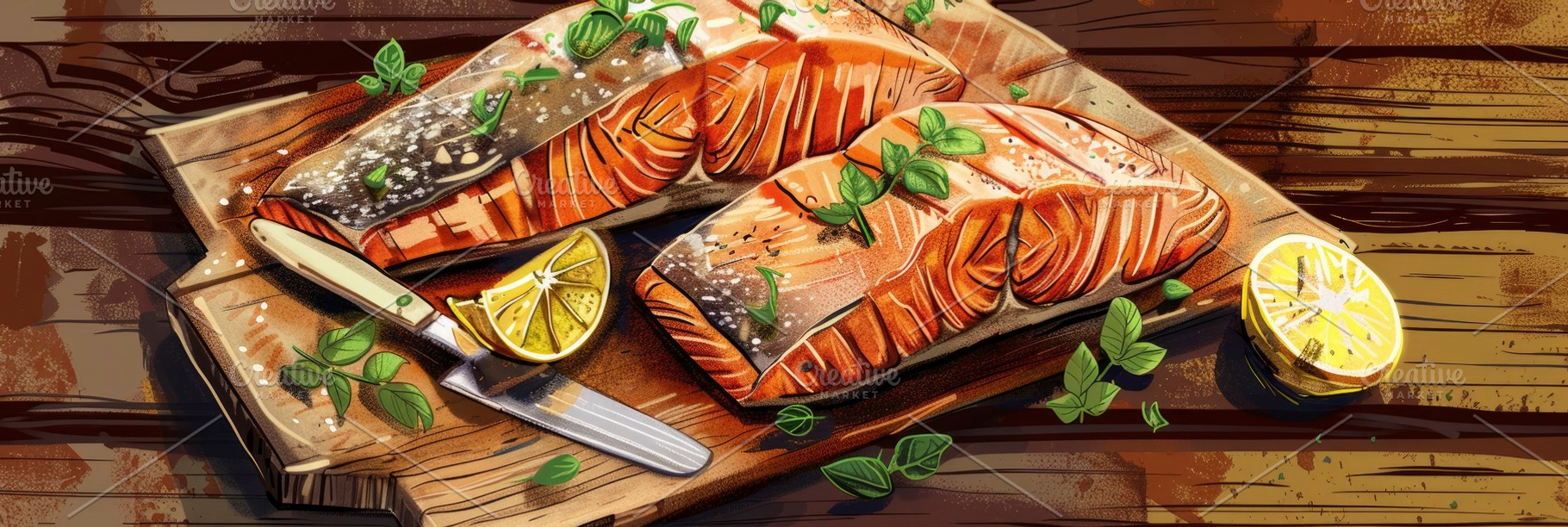 A succulent grilled salmon fillet wi, a Photo by LOGOCREATIVE