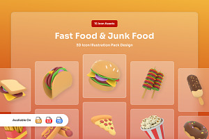 Fast Food & Junk Food 3D Icon Set, a Work Illustration by twinstd