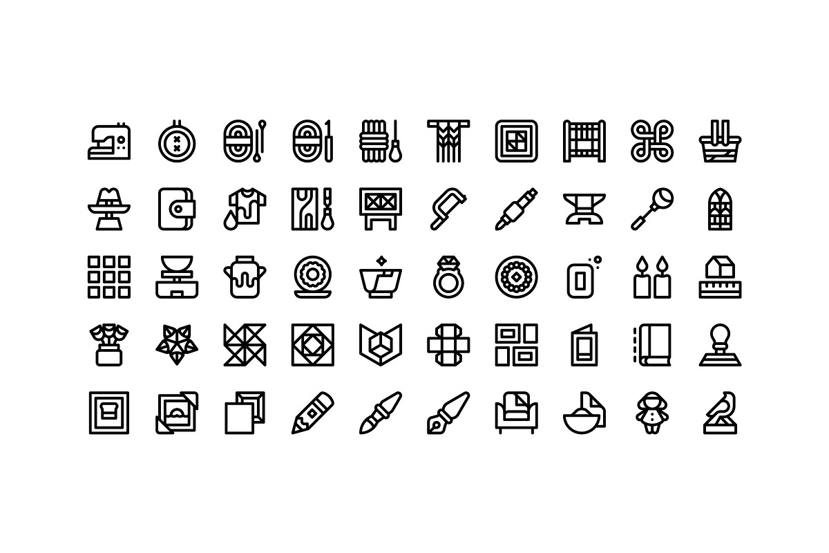 50 Arts and Crafts Icons, an Outline Icon by Side Project (Photo 2 of 7)