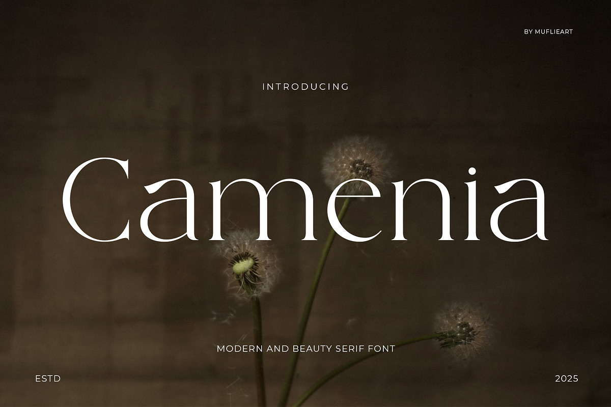 Camenia - Modern And Beauty Serif, a Serif Font by Muflieart (Photo 1 of 9)
