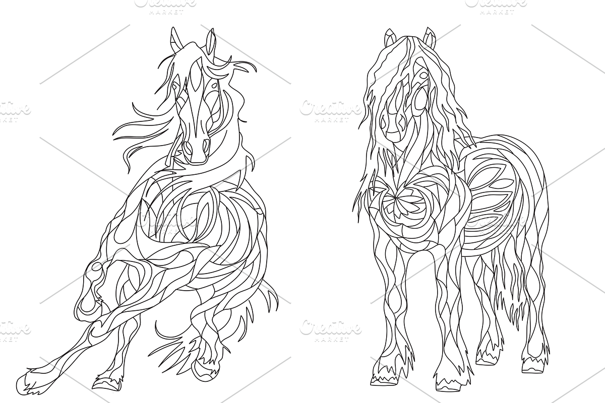 Colouring - Hand-drawn horses, an Animal Illustration by BreadlessPixels (Photo 3 of 3)