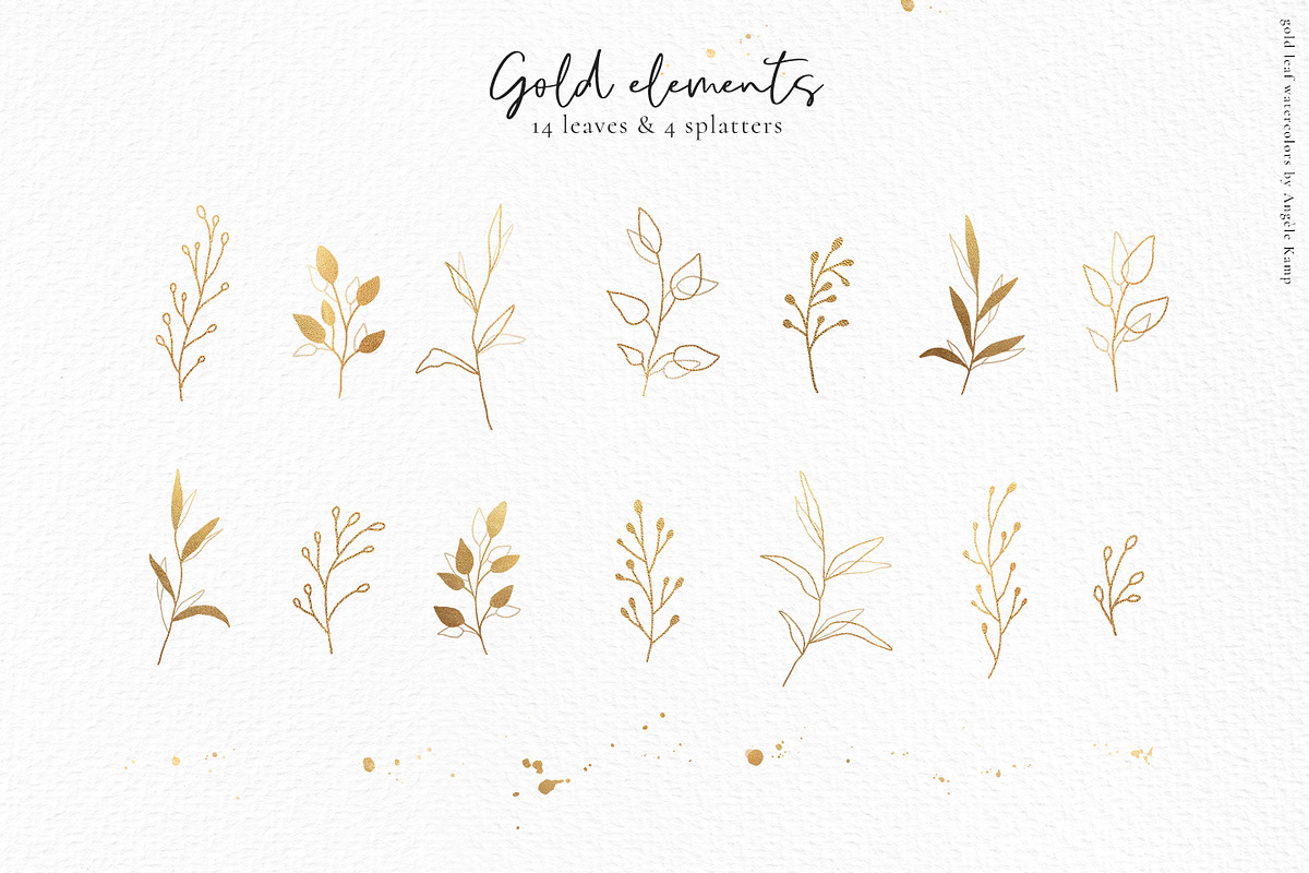 Gold leaf watercolor alphabet art, an Illustration by Angele Kamp (Photo 11 of 12)