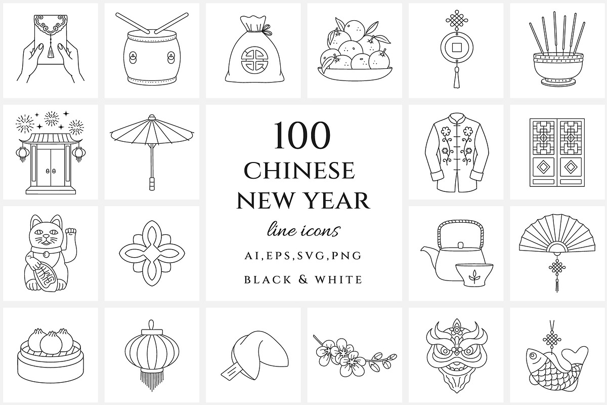 Lunar New Year line icon set, an Outline Icon by NatalieArtShop (Photo 1 of 11)
