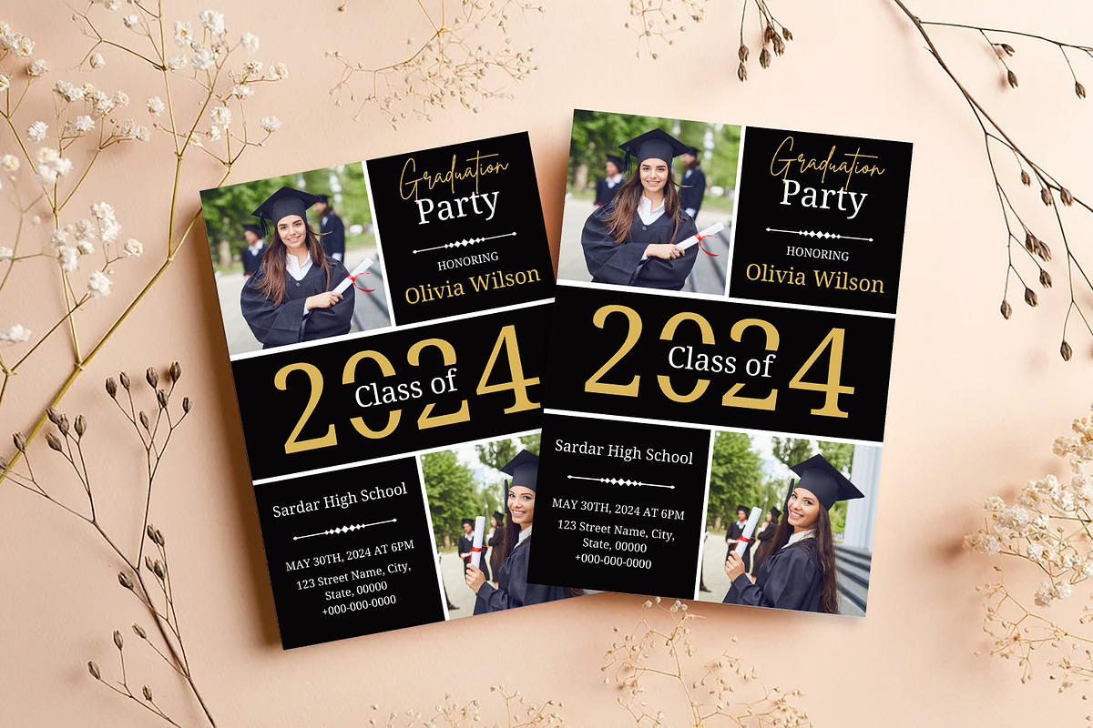 Black-Gold Photo Collage Graduation, an Invitation Template by SmmrDesign (Photo 4 of 6)