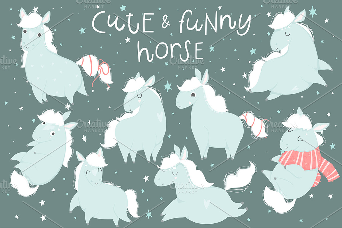 Cute horse - kids set, an Animal Illustration by Artnis (Photo 1 of 5)