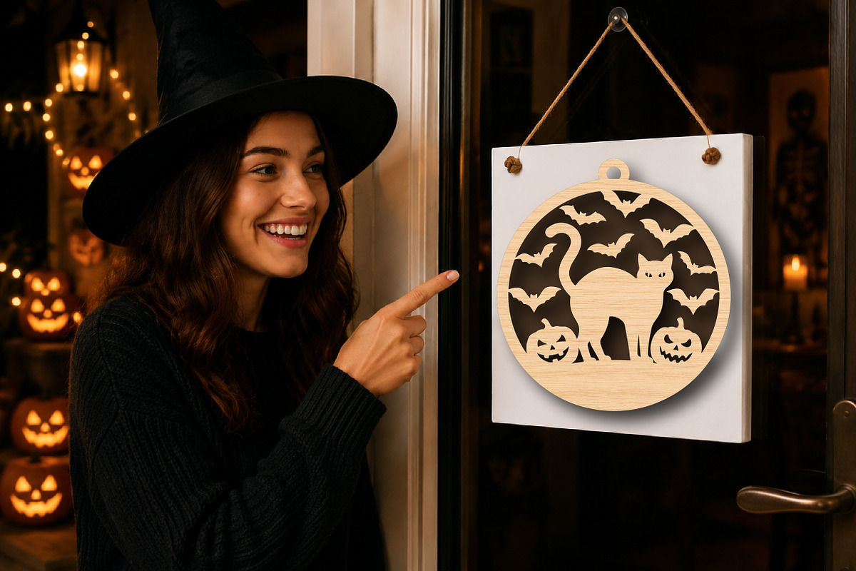 Halloween Black Cat Suncatcher SVG, a Work Illustration by Digital Artistic99 (Photo 3 of 4)