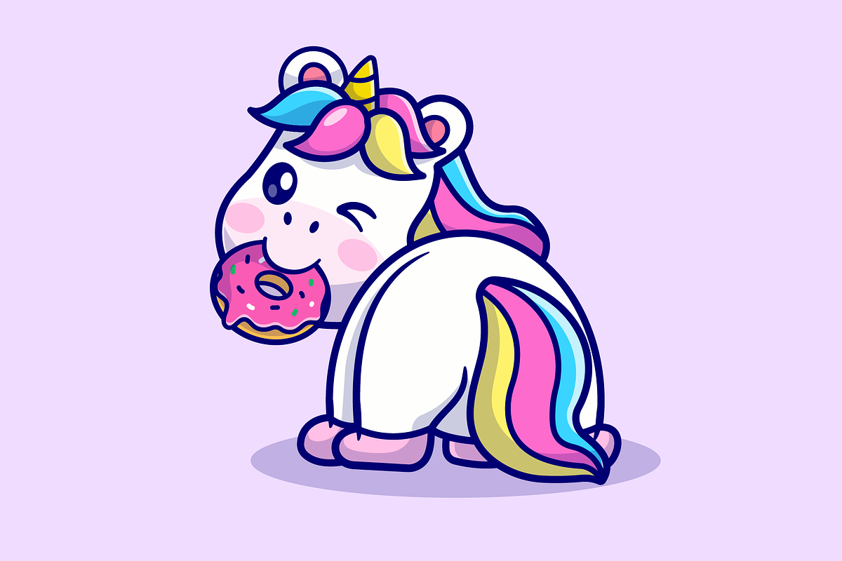 Cute Unicorn Eating Donut Cartoon, an Animal Illustration by Catalyst Labs (Photo 3 of 3)
