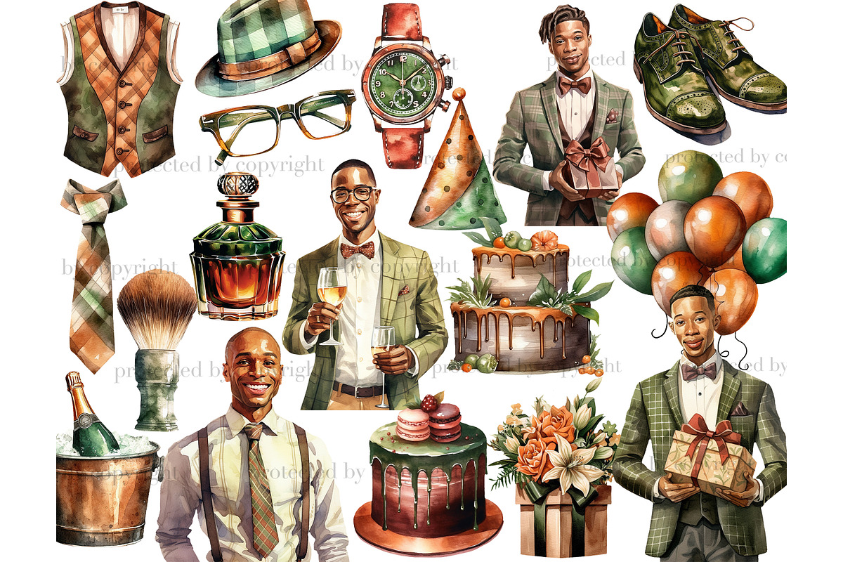 Black Mans Birthday Clipart, a Person Illustration by GlamArtZhanna (Photo 2 of 5)