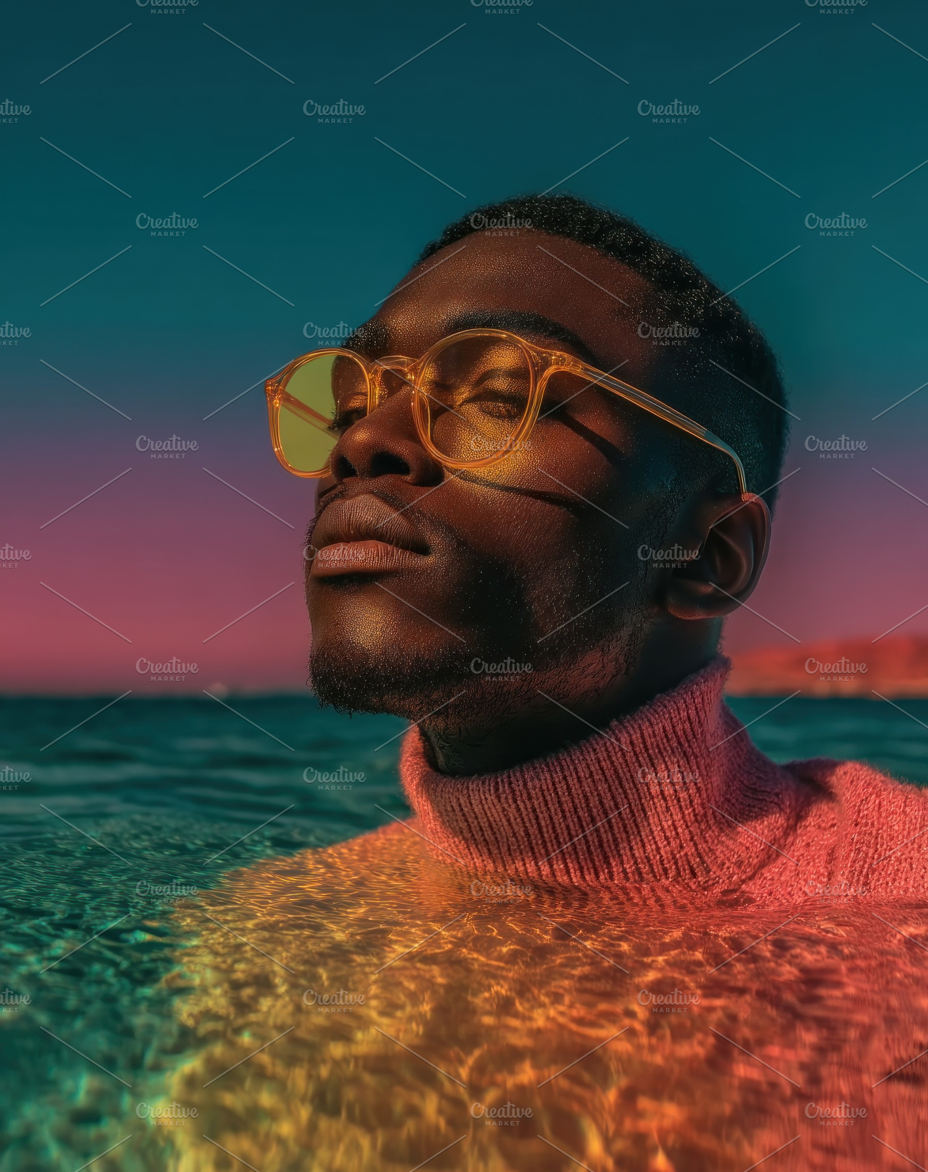 Close Up Portrait of African Man in Water at Sunset Wearing Yell, a Person Photo by José Manuel Gelpi