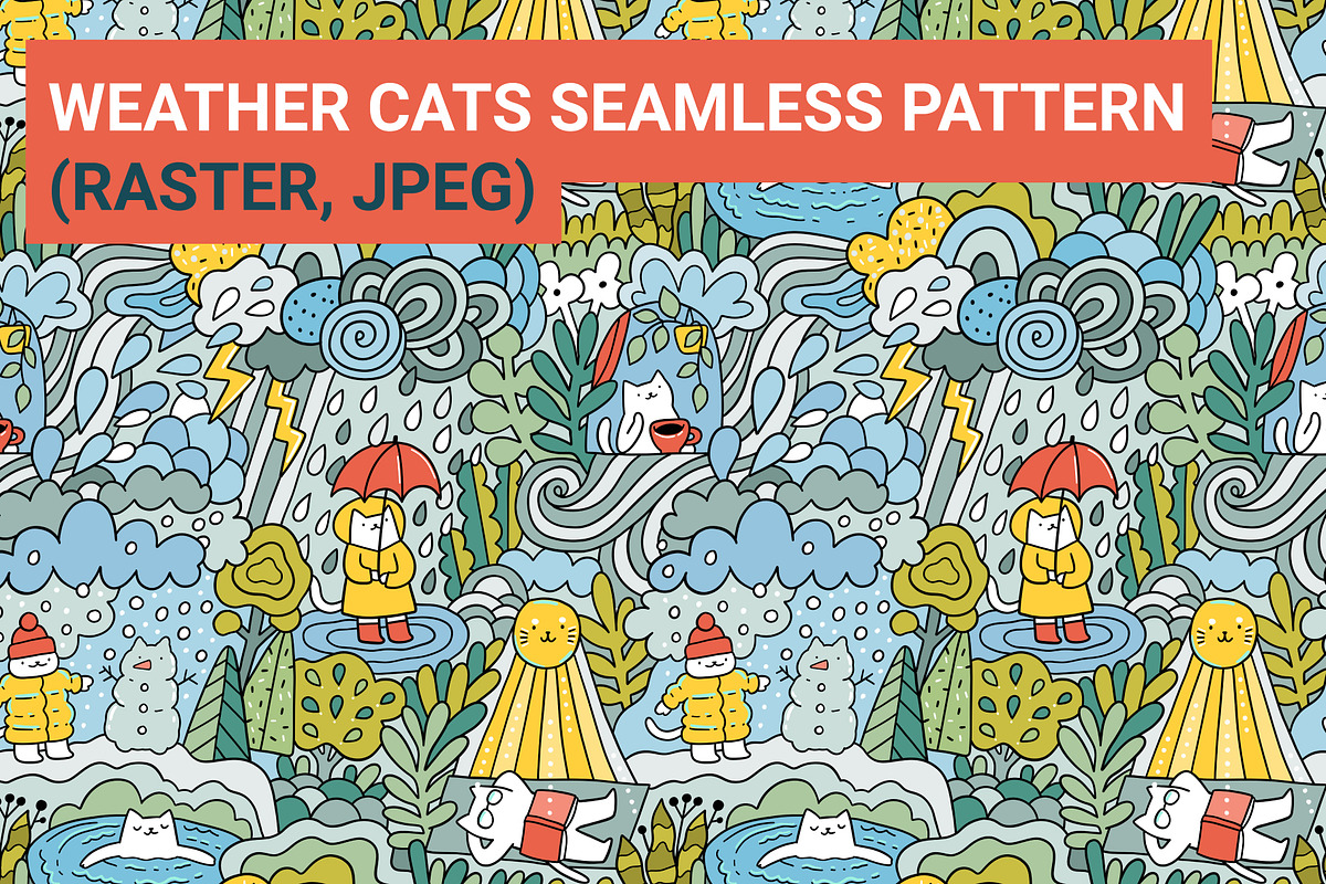 Weather cats seamless pattern, a Pattern Graphic by kostolom3ooo