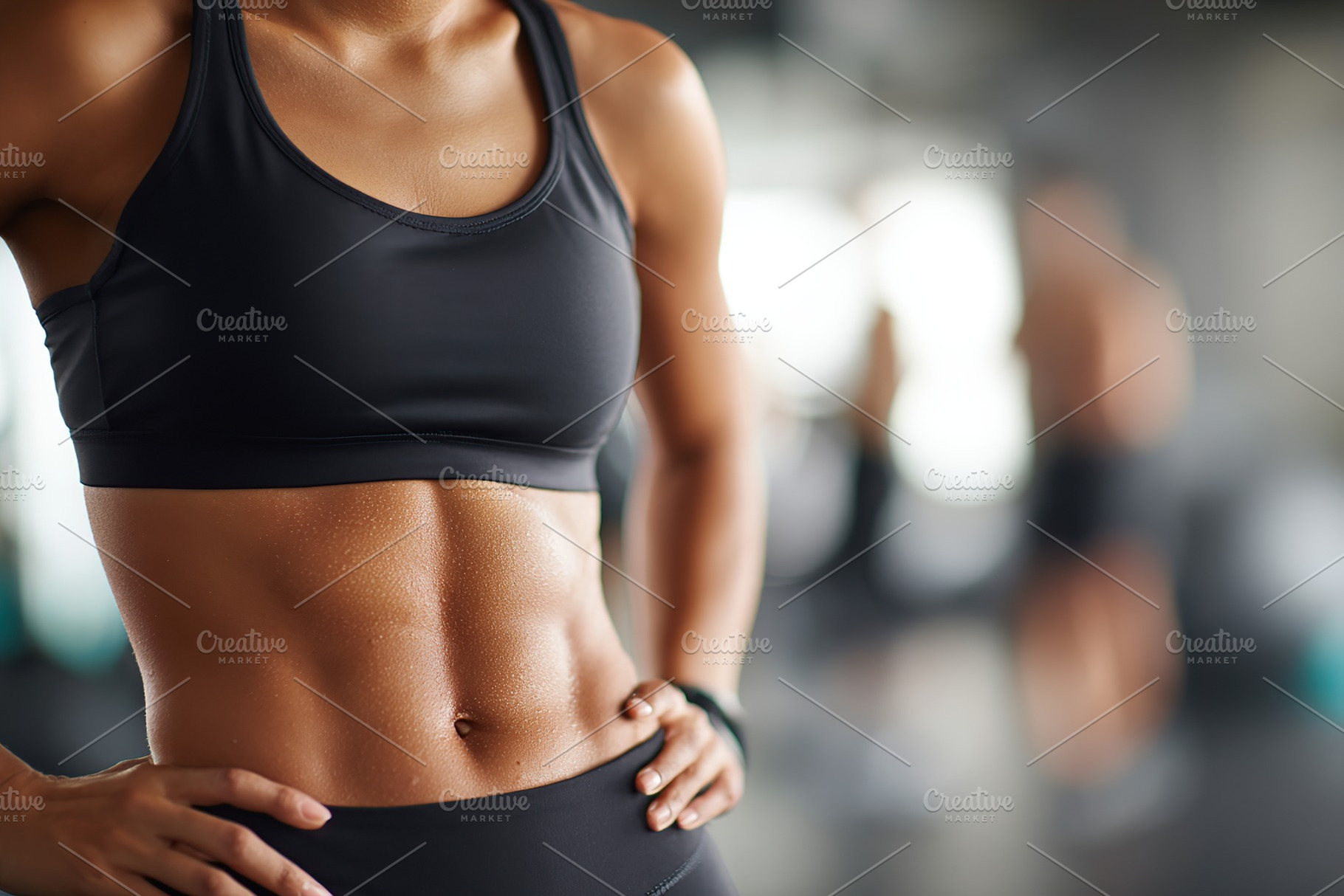 Fit young woman showcasing toned abs in an indoor gym environment during workou, a Sports & Recreation Photo by AlyaAnd