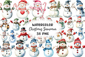 Watercolor Christmas Snowman Clipart, a Work Illustration by CraftArtStudio