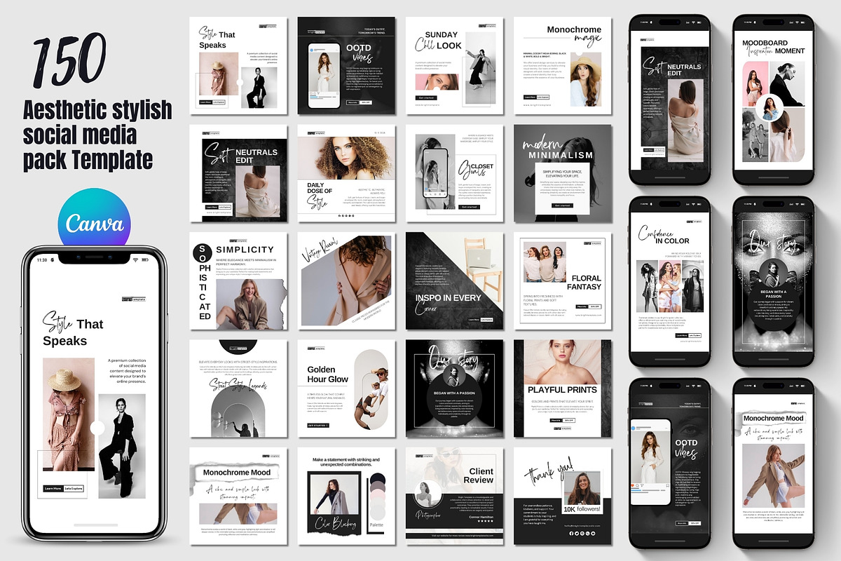 150 Animated Canva Social Media Pack, a Social Media Template by TheBrightGrap (Photo 1 of 12)