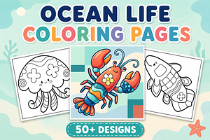 Ocean Life Coloring Pages #1, an Animal Illustration by Inkivelle Studio