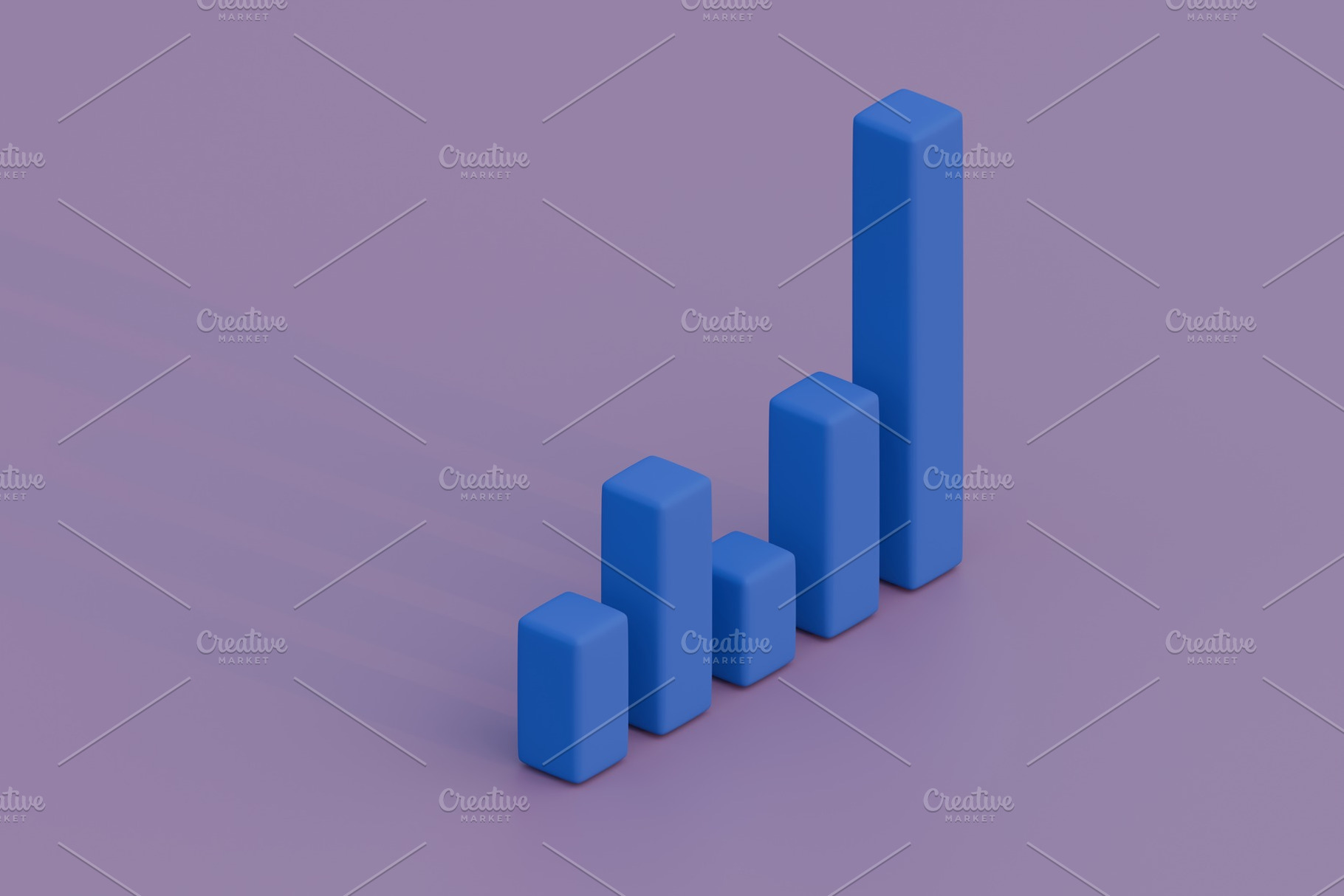 Blue 3D bar chart with long shadows on purple, a Business Photo by RF Images