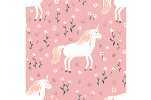 Seamless pattern with cute unicorn, an Animal Illustration by Toltemara