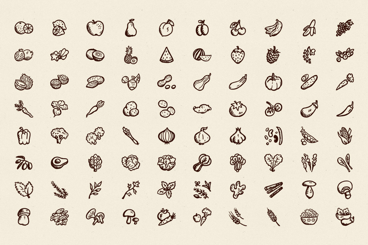 80 Hand-Drawn Fruits and Vegetables, an Icon by Hand-Drawn Goods (Photo 2 of 2)