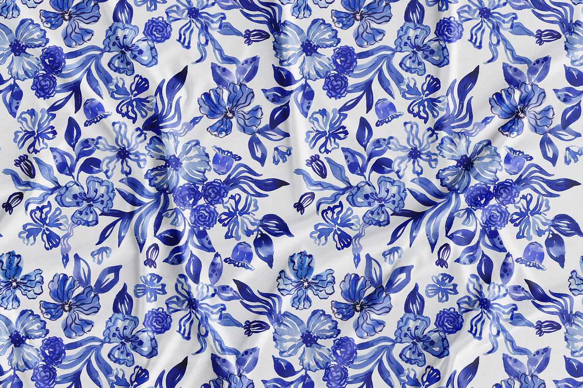 Cobalt Blue Fashion Floral Print, a Pattern Graphic by SirenaArt (Photo 4 of 17)