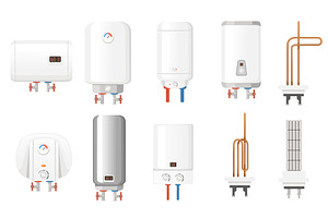 Set of modern boiler water heater