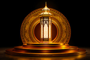 Golden Ramadan Lantern on Pedestal, a Holiday Photo by Rafoz