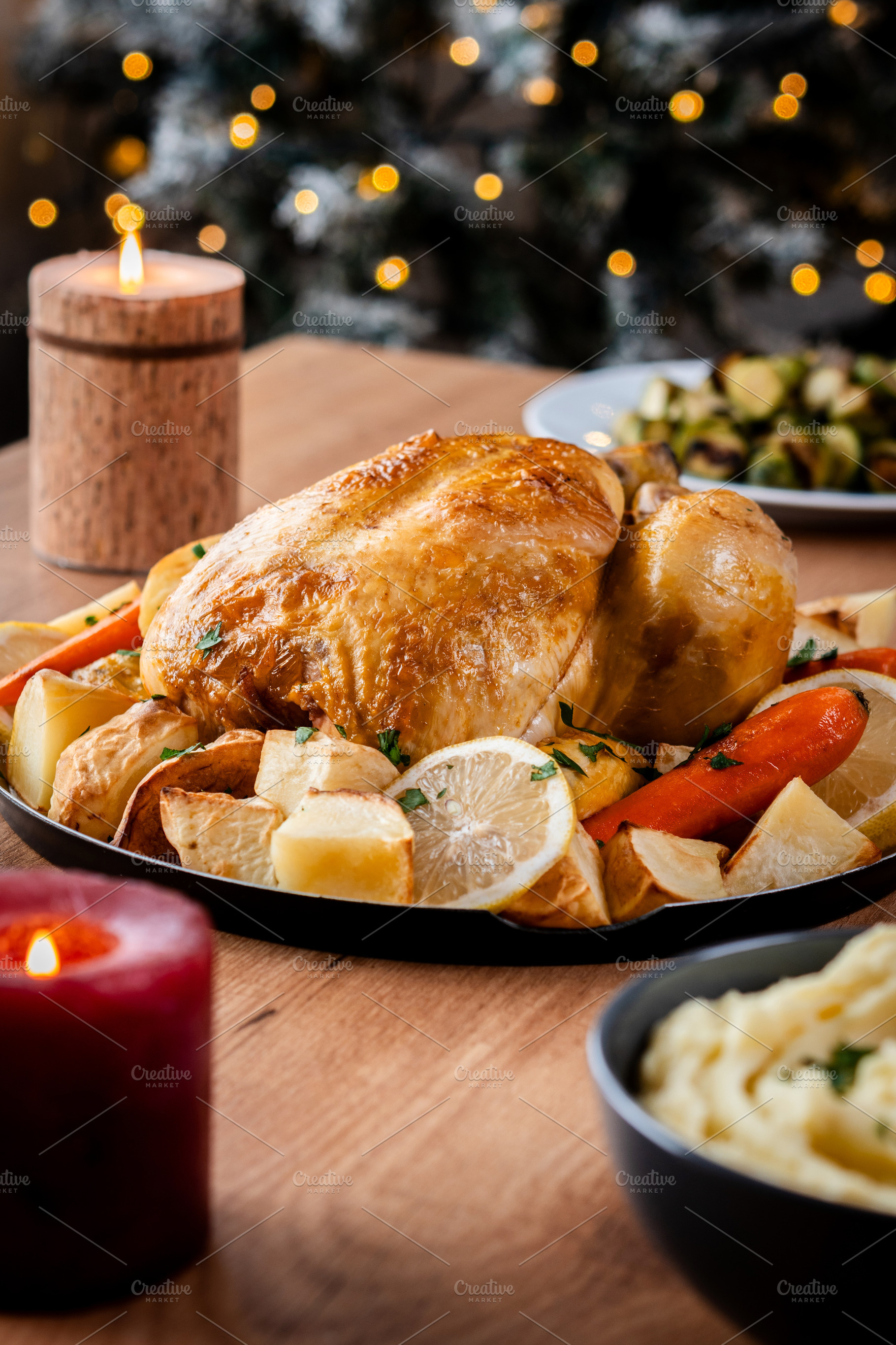 Whole roasted chicken with potatoes and vegetables., a Food & Drink Photo by etorres69