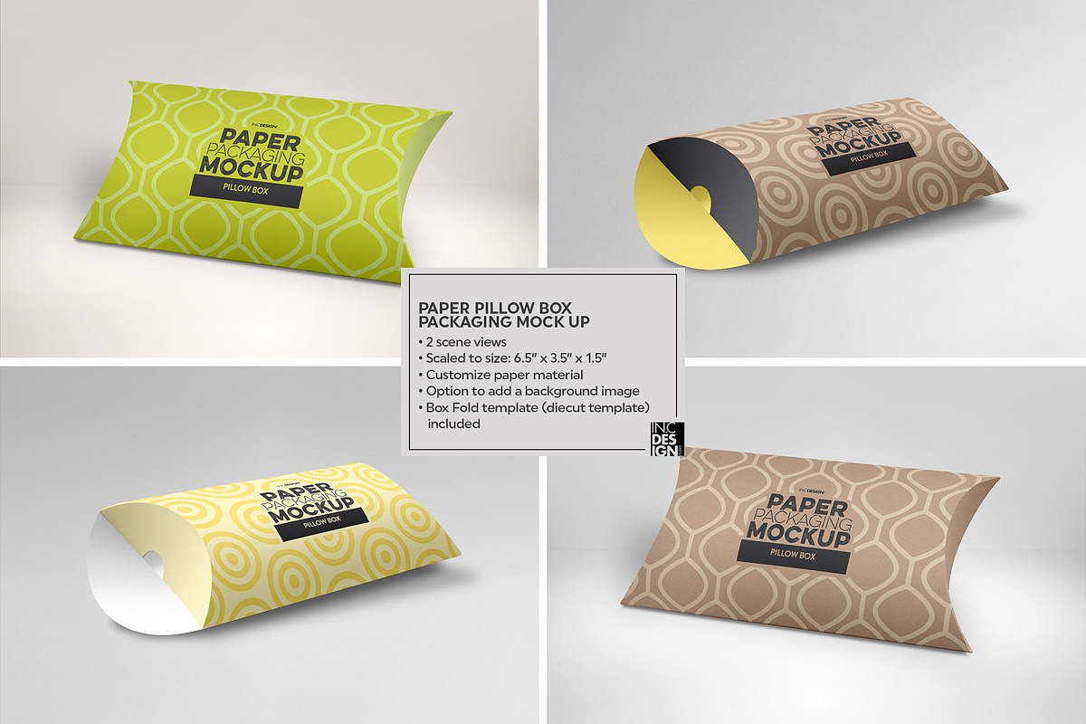 Pillow Box Packaging Mockup, a Packaging Mockup by INCDesign (Photo 3 of 6)