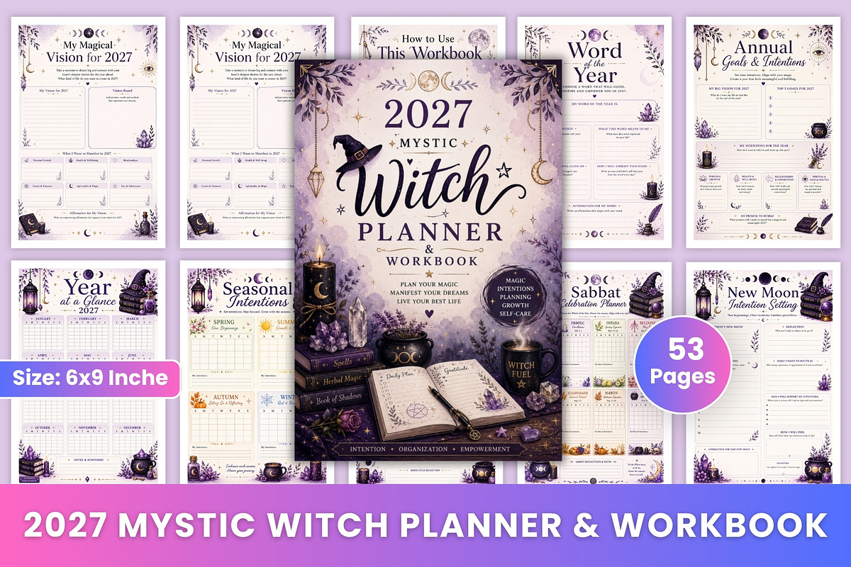 2027 Mystic Witch Planner & Workbook, a Stationery Template by Designmela01 (Photo 1 of 6)