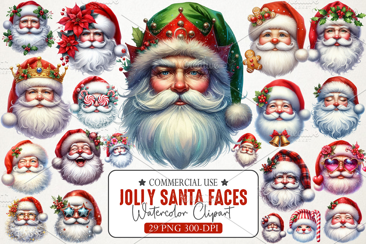 Jolly Santa Faces Clipart Collection, an Illustration by RobertsArt (Photo 1 of 7)