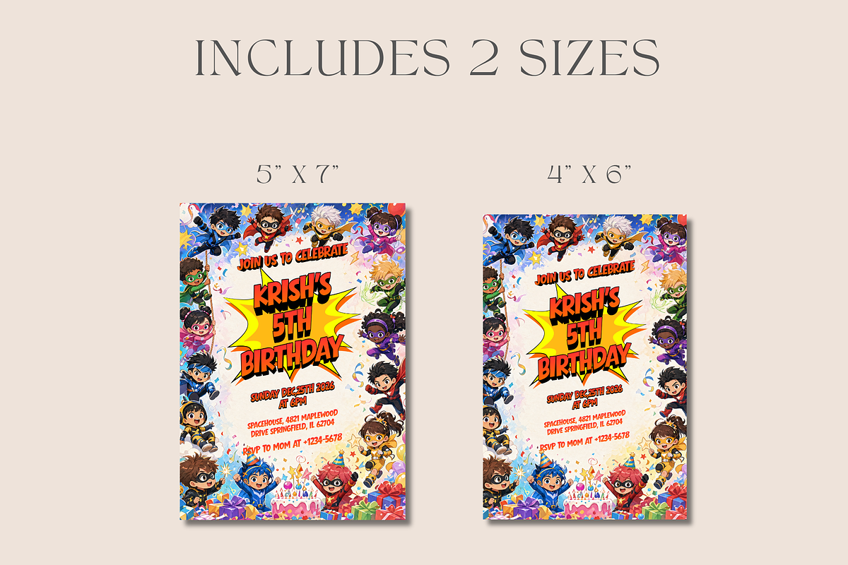 Chibi Superhero Birthday Invitation, an Invitation Template by InvitingStorys (Photo 7 of 12)