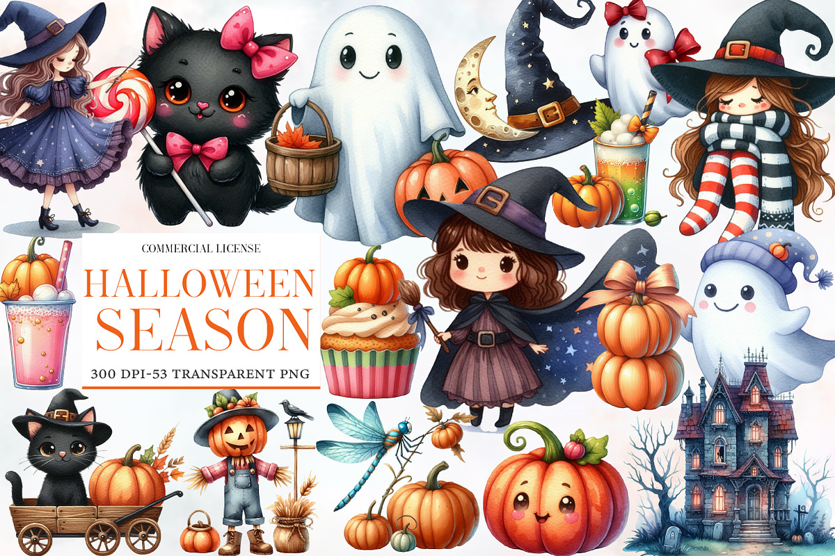 Halloween Season Clipart Bundle, an Illustration by Designworld (Photo 1 of 6)